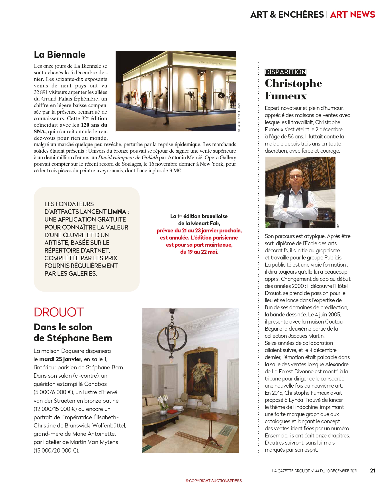 Article in Gazette de l'Hotel Drouot